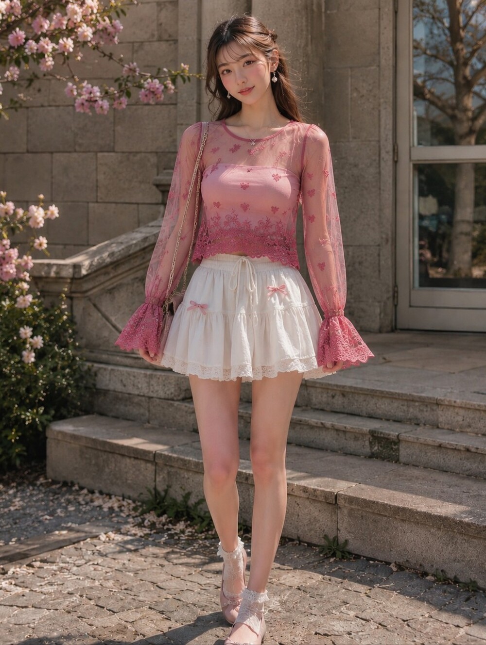Sheer Embroidered Mesh Blouse in Dusty Rose